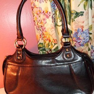 BLACK DOUBLE-SIDED INSIDE   HANDBAG WITH SILVER HARDWARE